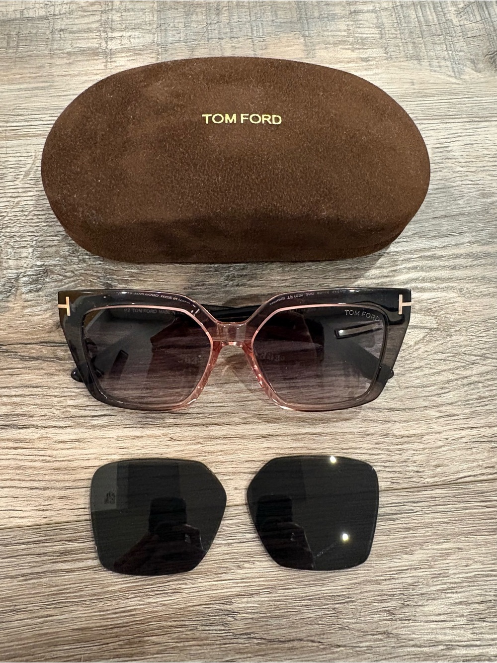 Tom Ford Two-Tone Black and Pink Square Sunglasses with Gradient Lenses